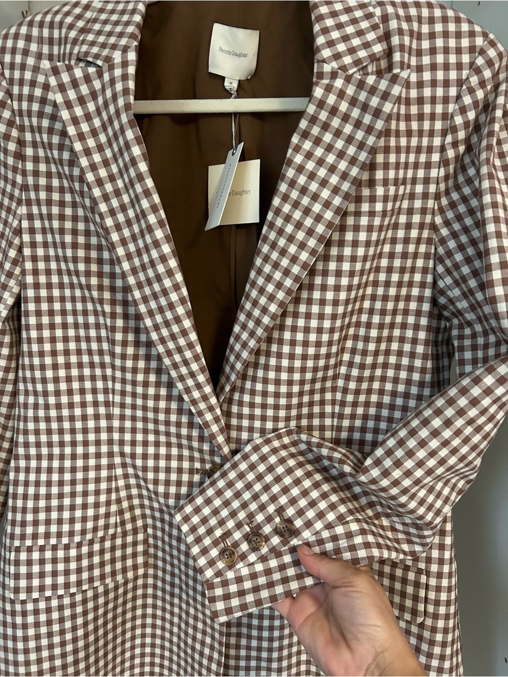 Anthropologie Favorite Daughter The Break-Up Blazer brown gingham check print - Picture 6 of 9
